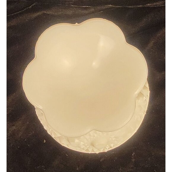 Vintage Kemple Glass Milk Glass Footed Compote with Hobstar and Fan Pattern - Picture 11 of 13